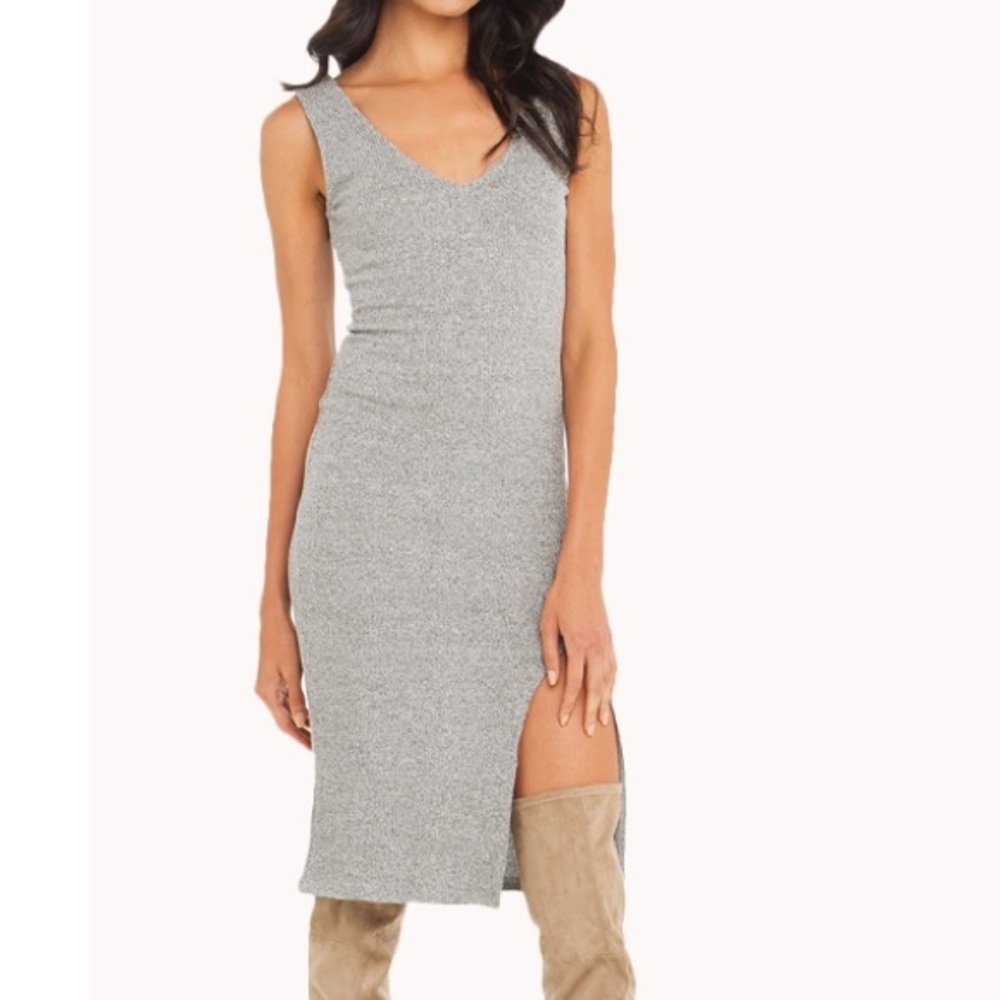 Akira Ribbed Thigh Slit Midi Dress